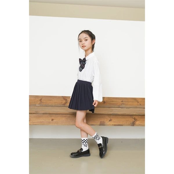 BD-MO-164 Custom-made two-piece sports style children's school uniforms Design shirt school uniforms Double layer anti-glare school uniform skirts Real people try on model demonstrations