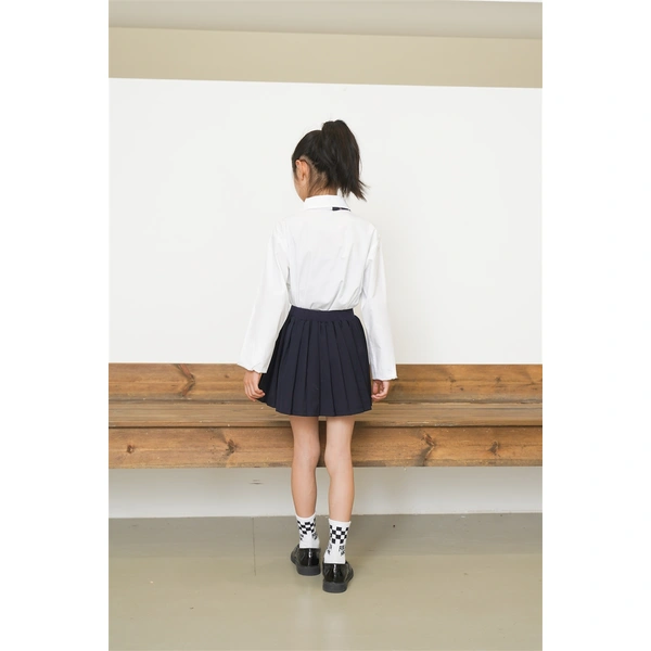 BD-MO-164 Custom-made two-piece sports style children's school uniforms Design shirt school uniforms Double layer anti-glare school uniform skirts Real people try on model demonstrations