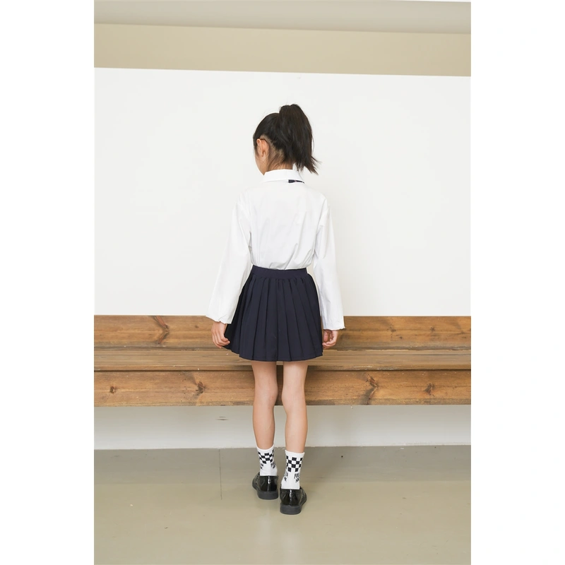 BD-MO-164 Custom-made two-piece sports style children's school uniforms Design shirt school uniforms Double layer anti-glare school uniform skirts Real people try on model demonstrations