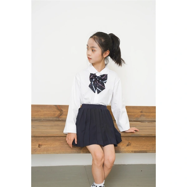 BD-MO-164 Custom-made two-piece sports style children's school uniforms Design shirt school uniforms Double layer anti-glare school uniform skirts Real people try on model demonstrations