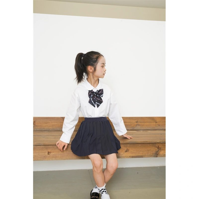 BD-MO-164 Custom-made two-piece sports style children's school uniforms Design shirt school uniforms Double layer anti-glare school uniform skirts Real people try on model demonstrations