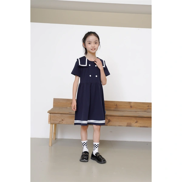 BD-MO-165 Custom-made college style children's school uniforms, design lapel school uniform skirts, simple cuffs, real people try on, model demonstrations
