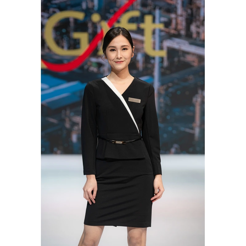 BD-MO-105 Model display Designed v-neck one-piece dress Elegant slim fit Front desk uniform center