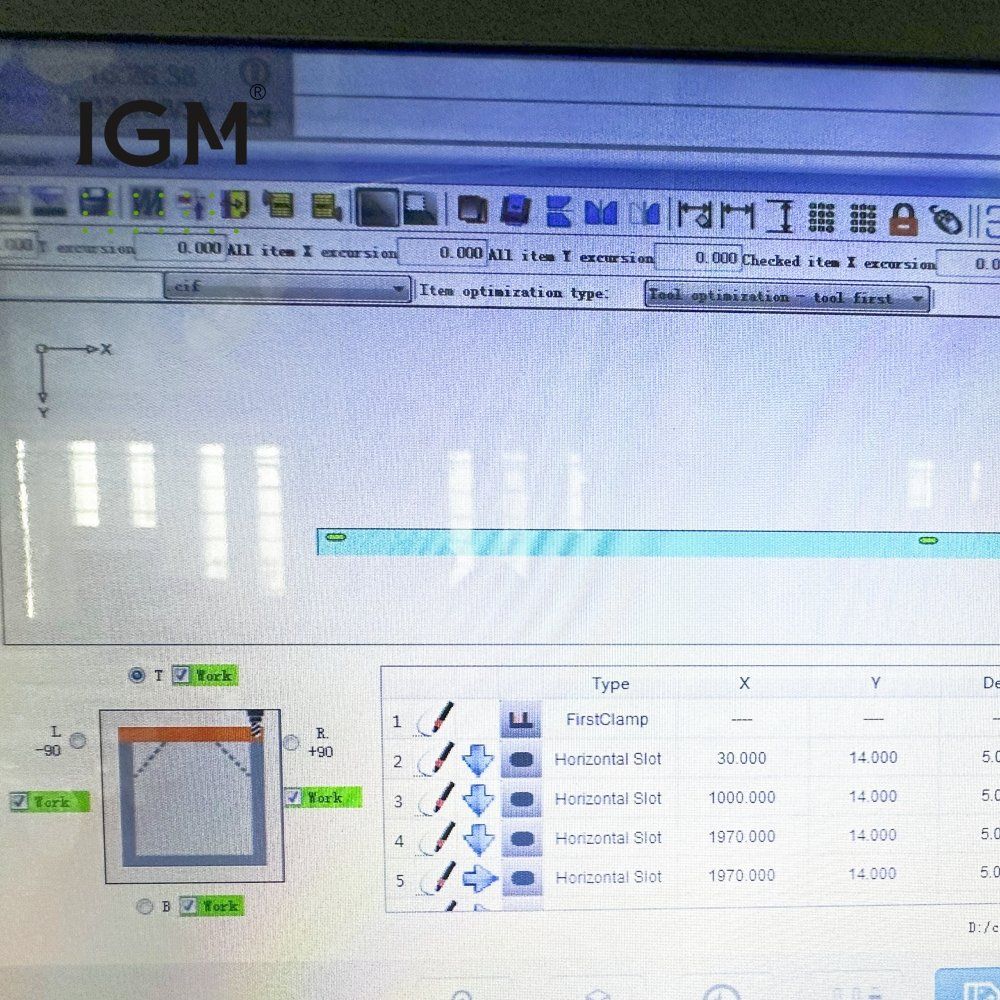 Interfaz del sistema del centro de mecanizado de ventanas de aluminio