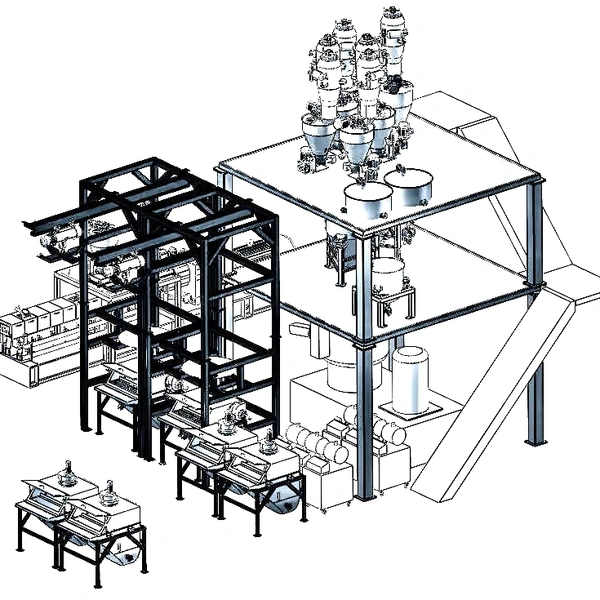 Automatic conveying weighing batching mixing feeding system for  extrusion plant.
