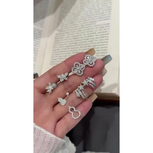 Custom Made White Gold Pave Diamond Earrings Set - Bespoke Jewelry Manufacturer