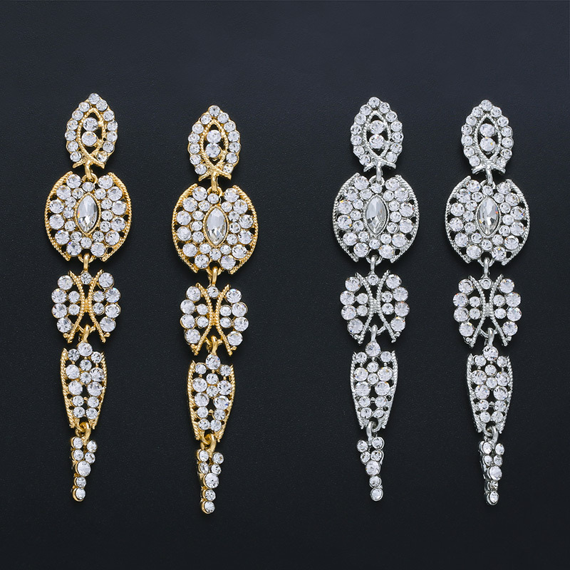 European and American temperament light luxury long tassel full diamond teardrop earrings wedding fashion crystal pendant earrings ern73