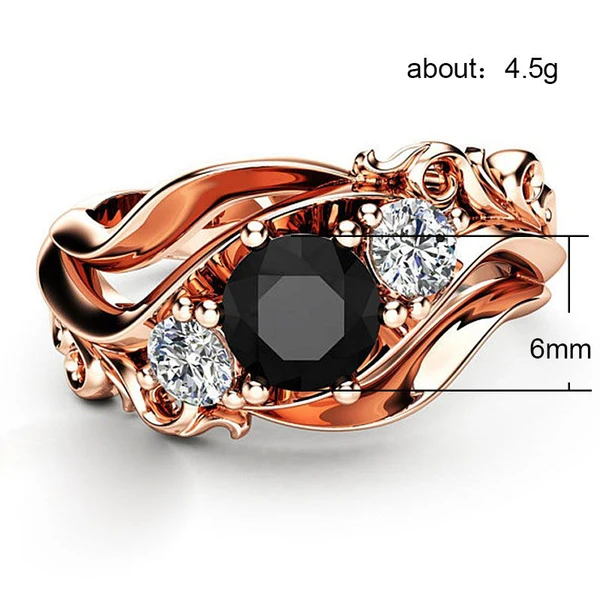 Popular small accessories fashion flower line black zircon ring women's exquisite ring hand jewelry series