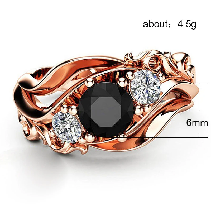 Popular small accessories fashion flower line black zircon ring women's exquisite ring hand jewelry series