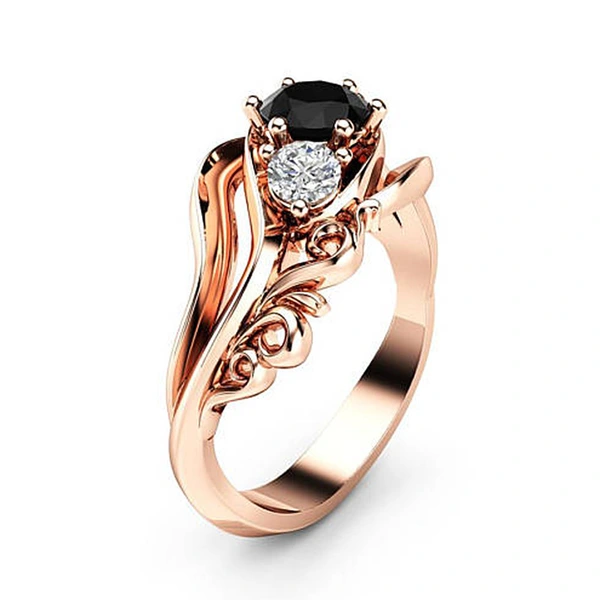 Popular small accessories fashion flower line black zircon ring women's exquisite ring hand jewelry series