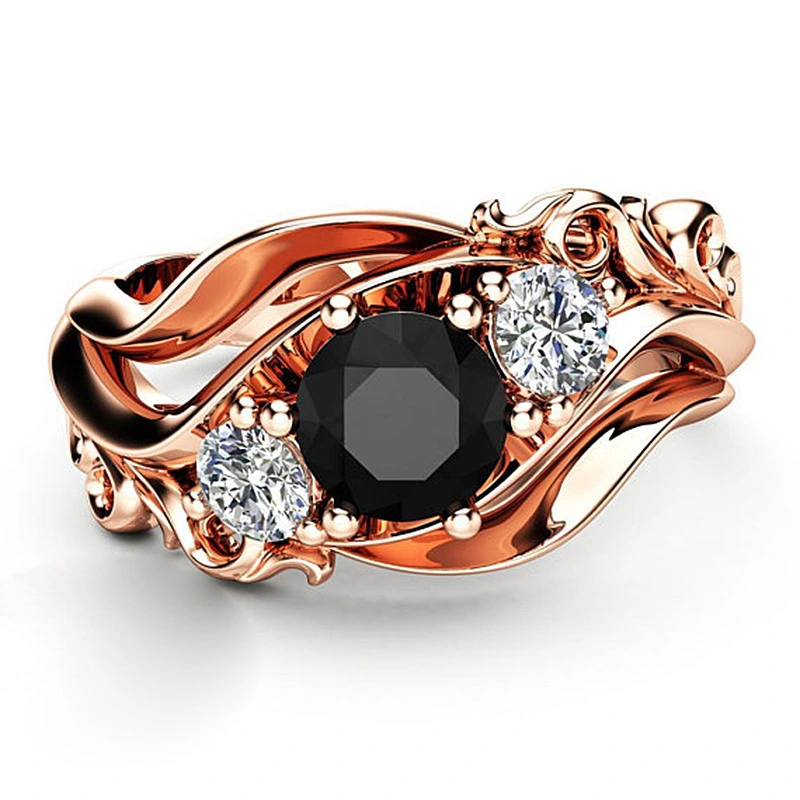Popular small accessories fashion flower line black zircon ring women's exquisite ring hand jewelry series
