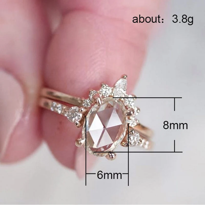 Japanese and Korean women's jewelry oval zircon set ring engagement ring rose gold plated micro inlaid zircon ring accessories