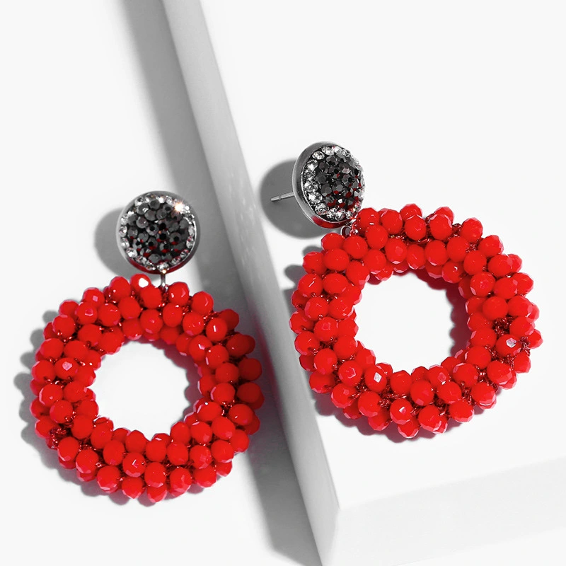 New earrings for women, colorful beads, crystal alloy earrings, erp45