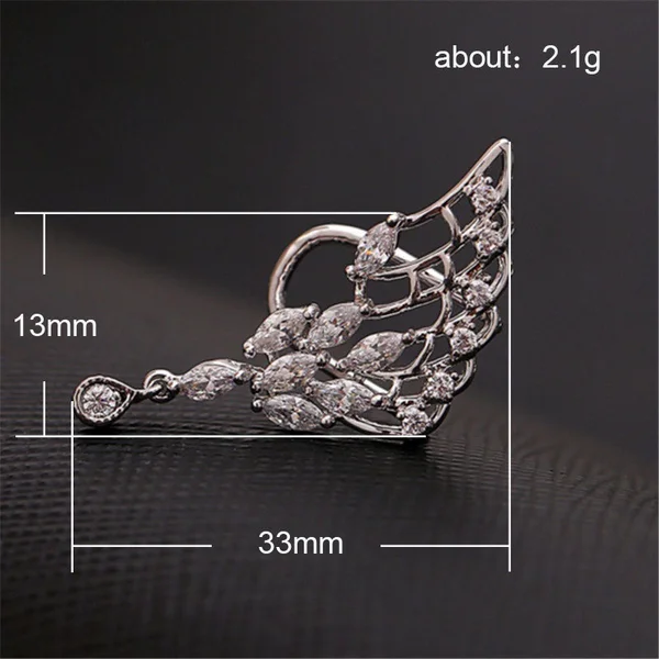 Fashion Angel Wings Zircon Earrings for Women (Single) Korean Style Earrings for Women (No Piercings) Crystal Earrings