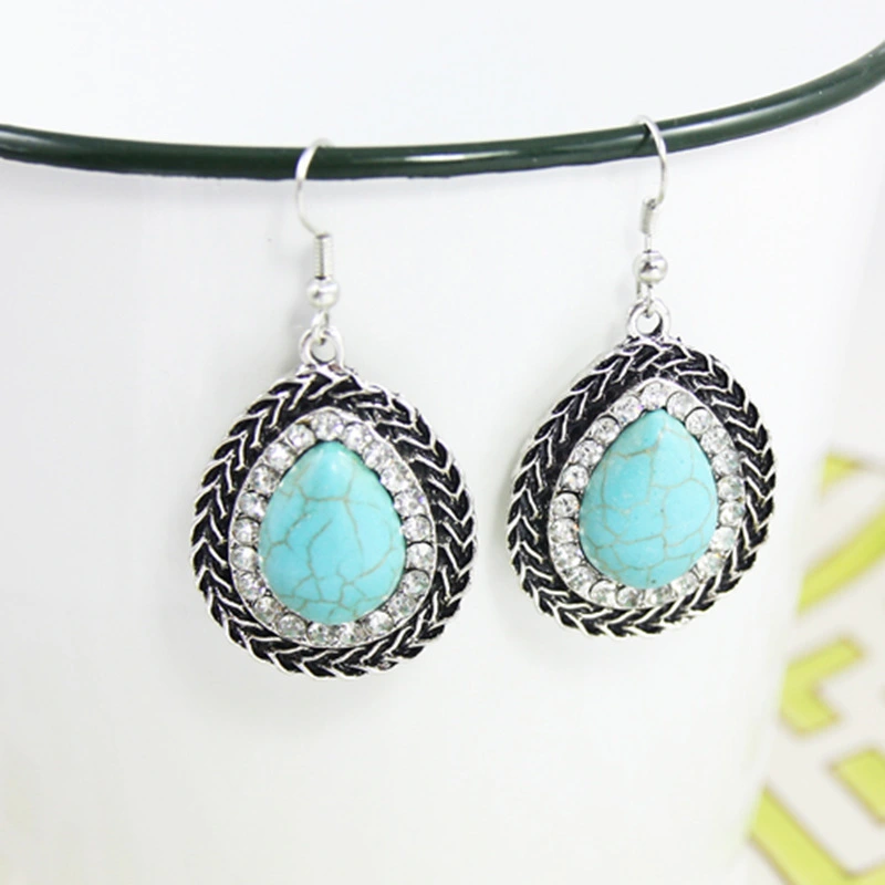E-commerce Bohemian ethnic style retro turquoise ear hook women's evening party earrings earrings erf47