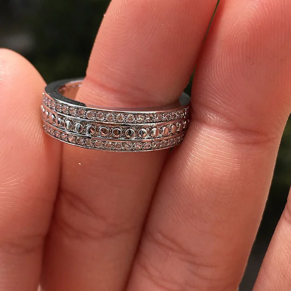 New copper jewelry exquisite full circle double row zircon ring unisex ring hand jewelry
