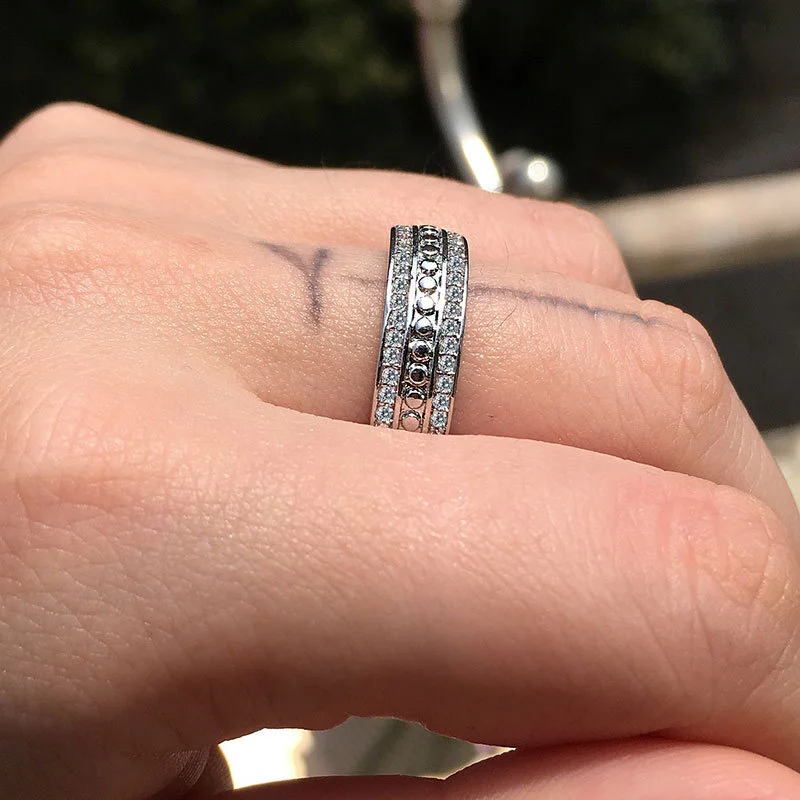 New copper jewelry exquisite full circle double row zircon ring unisex ring hand jewelry