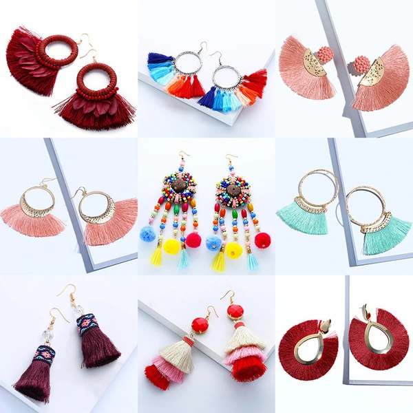 European and American fashion earrings trendy women exaggerated long temperament geometric tassel earrings earrings earrings female erj98