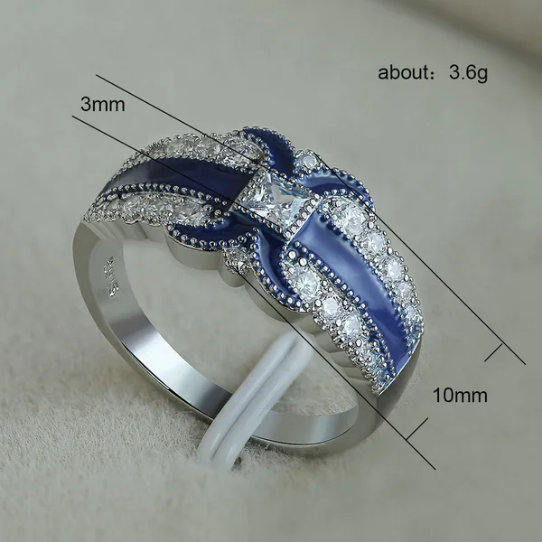 Hot-selling European and American accessories X-shaped epoxy zircon ring for women, copper-plated platinum ring accessories