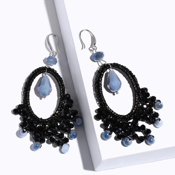 Clearance European and American hand-woven geometric fan-shaped earrings female Bohemian personality rice bead earrings erp63