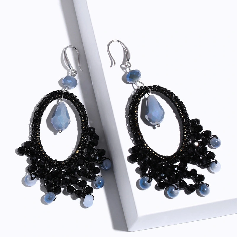 Clearance European and American hand-woven geometric fan-shaped earrings female Bohemian personality rice bead earrings erp63