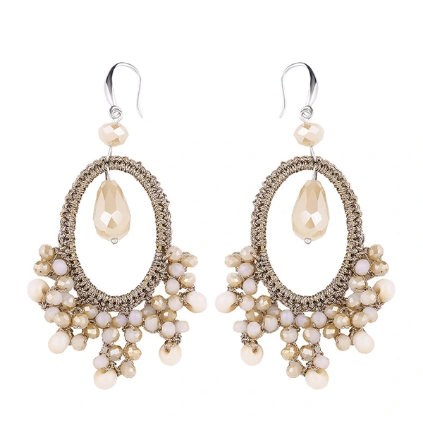 Clearance European and American hand-woven geometric fan-shaped earrings female Bohemian personality rice bead earrings erp63