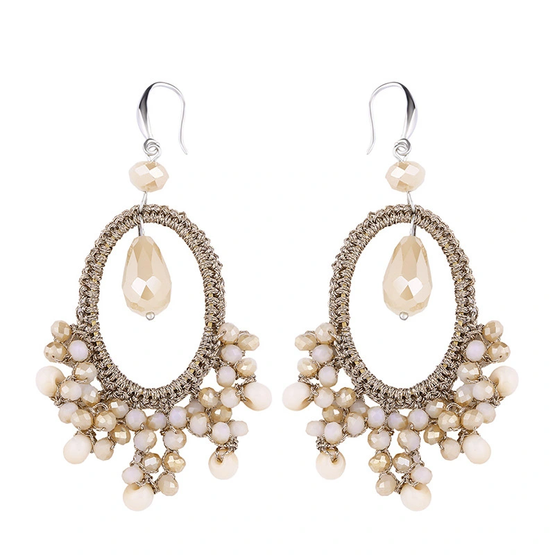 Clearance European and American hand-woven geometric fan-shaped earrings female Bohemian personality rice bead earrings erp63