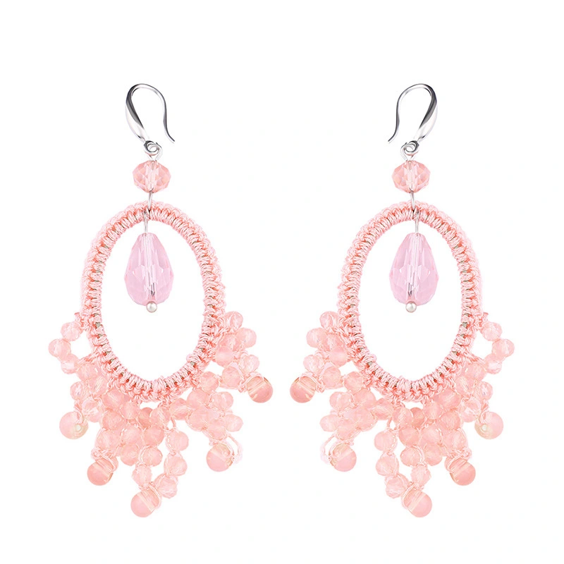 Clearance European and American hand-woven geometric fan-shaped earrings female Bohemian personality rice bead earrings erp63