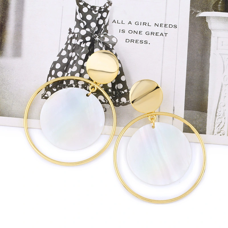 earrings creative geometric round pearl shell earrings large round hoop earrings earrings erp70