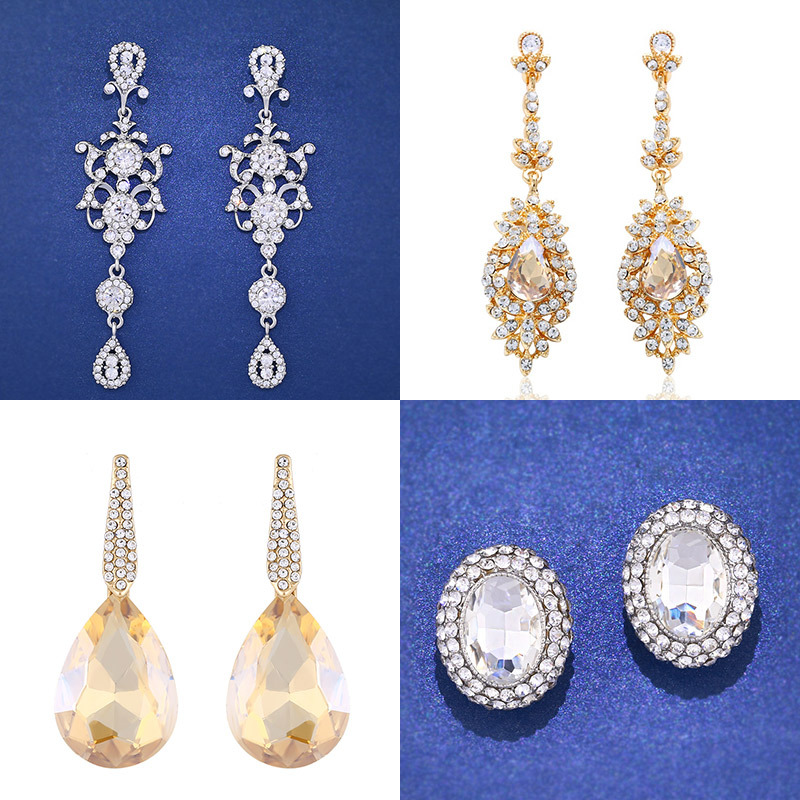 New European and American earrings colored gemstone crystal earrings ear studs wholesale source factory earingserm25 exquisite