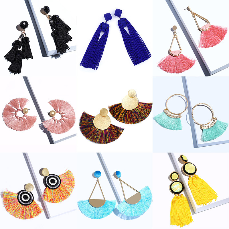European and American jewelry retro ethnic style exaggerated earrings hand-woven multi-color long tassel earrings erk82