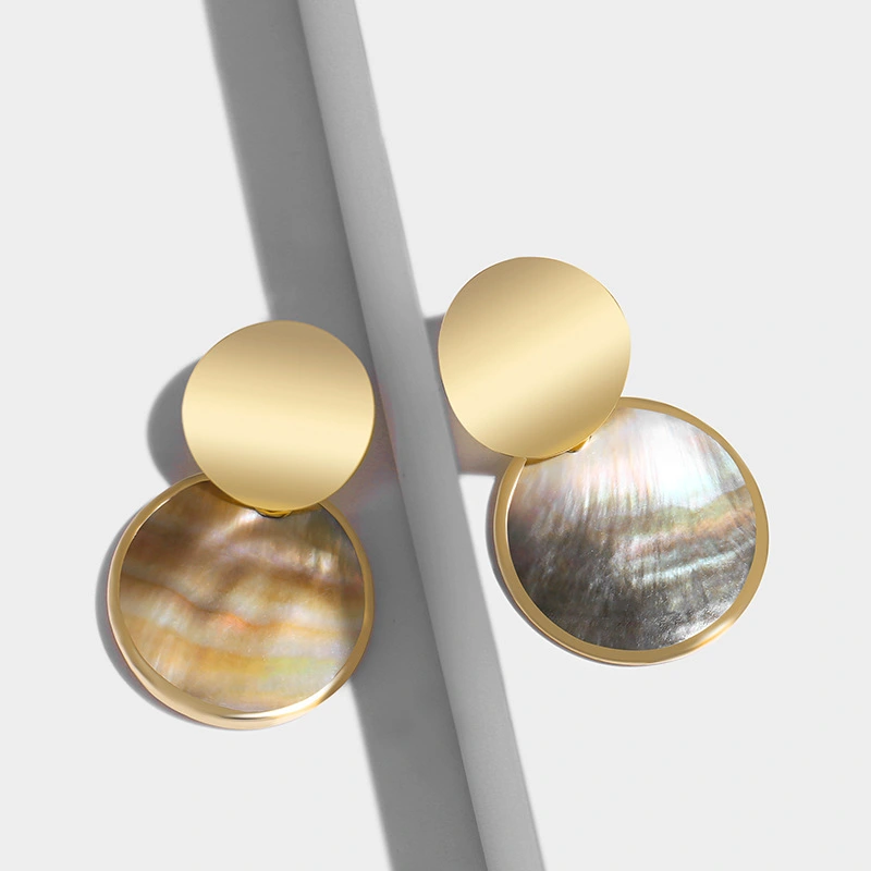Stainless steel geometric round colored shell earrings female Japanese and Korean simple temperament earrings versatile jewelry erp71