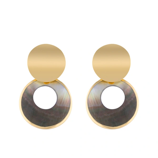 Stainless steel geometric round colored shell earrings female Japanese and Korean simple temperament earrings versatile jewelry erp71