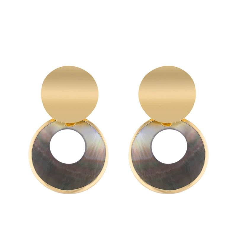 Stainless steel geometric round colored shell earrings female Japanese and Korean simple temperament earrings versatile jewelry erp71