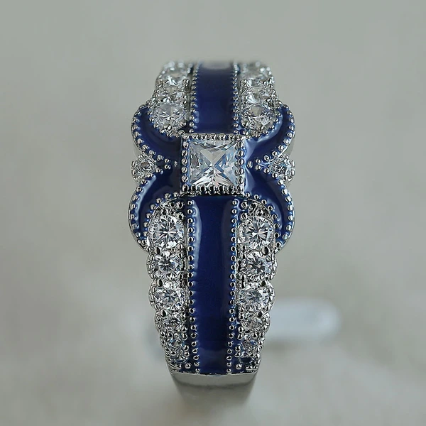 Hot-selling European and American accessories X-shaped epoxy zircon ring for women, copper-plated platinum ring accessories