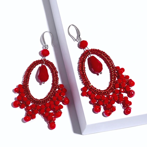 Clearance European and American hand-woven geometric fan-shaped earrings female Bohemian personality rice bead earrings erp63