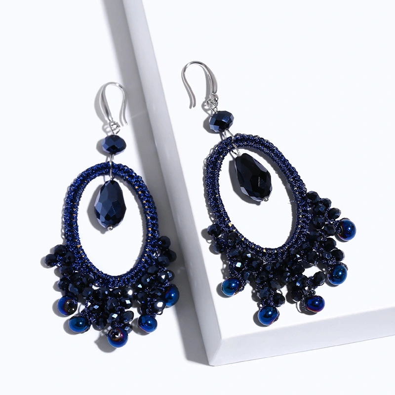 Clearance European and American hand-woven geometric fan-shaped earrings female Bohemian personality rice bead earrings erp63