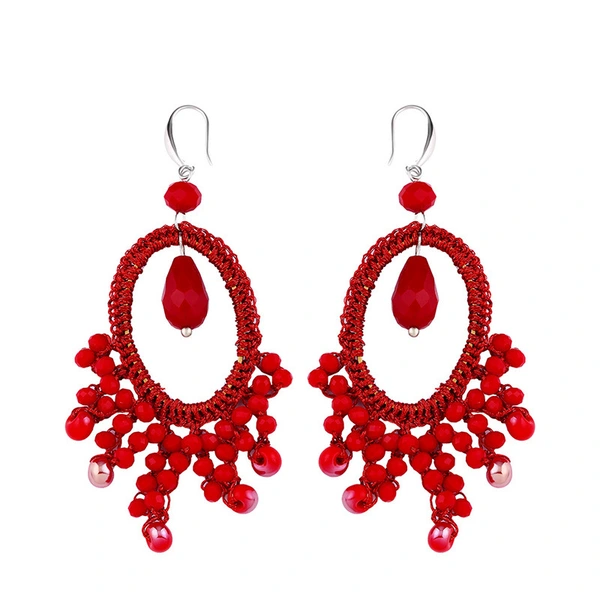 Clearance European and American hand-woven geometric fan-shaped earrings female Bohemian personality rice bead earrings erp63