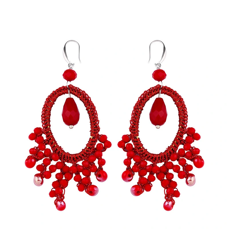 Clearance European and American hand-woven geometric fan-shaped earrings female Bohemian personality rice bead earrings erp63