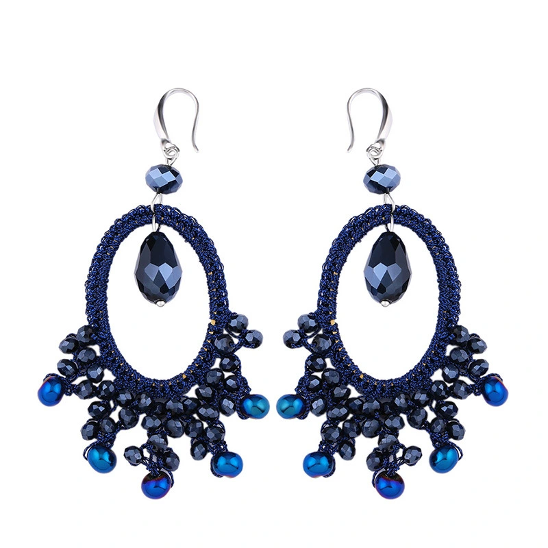 Clearance European and American hand-woven geometric fan-shaped earrings female Bohemian personality rice bead earrings erp63