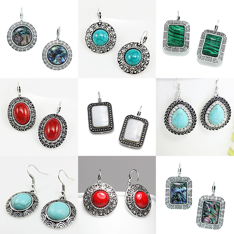 E-commerce Bohemian ethnic style retro turquoise ear hook women's evening party earrings earrings erf47