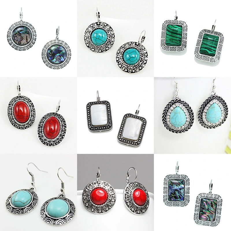 E-commerce Bohemian ethnic style retro turquoise ear hook women's evening party earrings earrings erf47