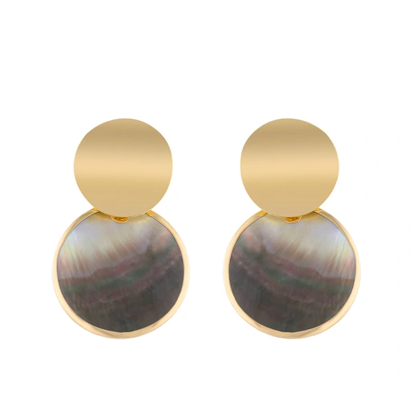 Stainless steel geometric round colored shell earrings female Japanese and Korean simple temperament earrings versatile jewelry erp71