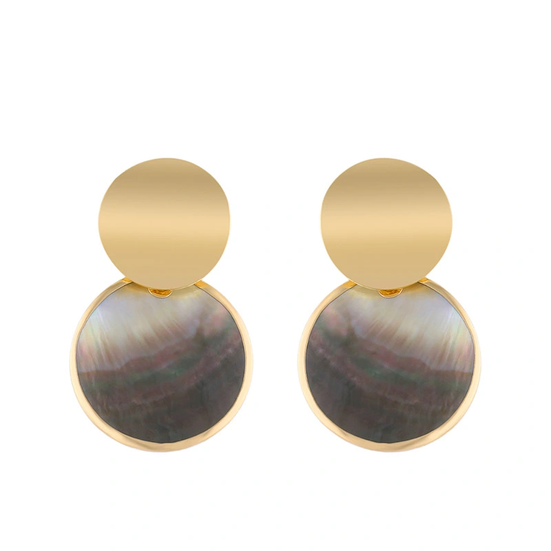 Stainless steel geometric round colored shell earrings female Japanese and Korean simple temperament earrings versatile jewelry erp71