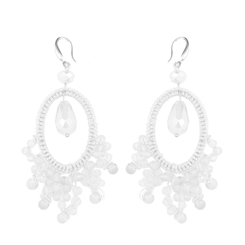 Clearance European and American hand-woven geometric fan-shaped earrings female Bohemian personality rice bead earrings erp63