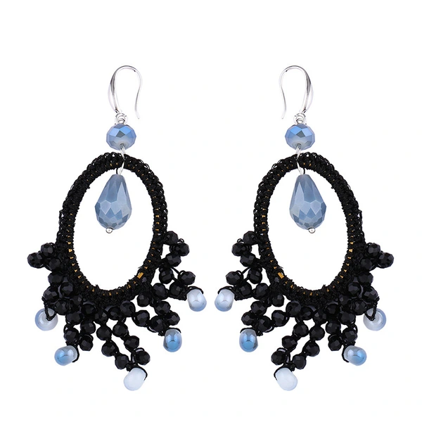 Clearance European and American hand-woven geometric fan-shaped earrings female Bohemian personality rice bead earrings erp63