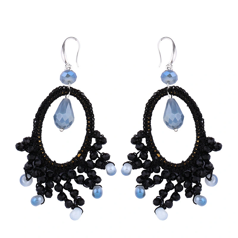 Clearance European and American hand-woven geometric fan-shaped earrings female Bohemian personality rice bead earrings erp63