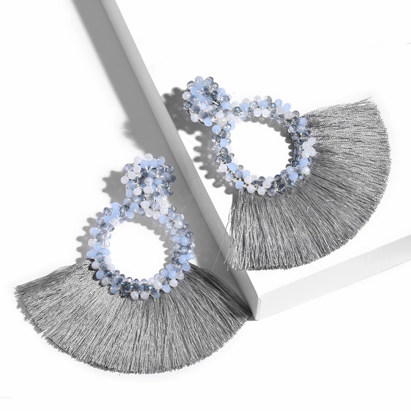 New accessories Bohemian fashion personality women's exaggerated hand-woven rice bead tassel earrings ern02