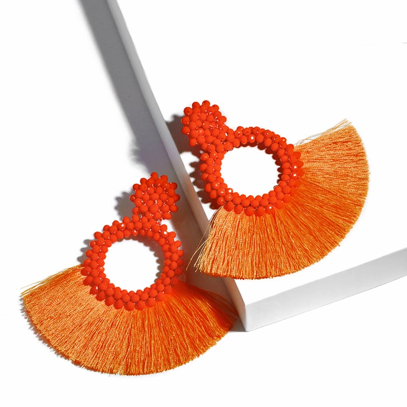 New accessories Bohemian fashion personality women's exaggerated hand-woven rice bead tassel earrings ern02