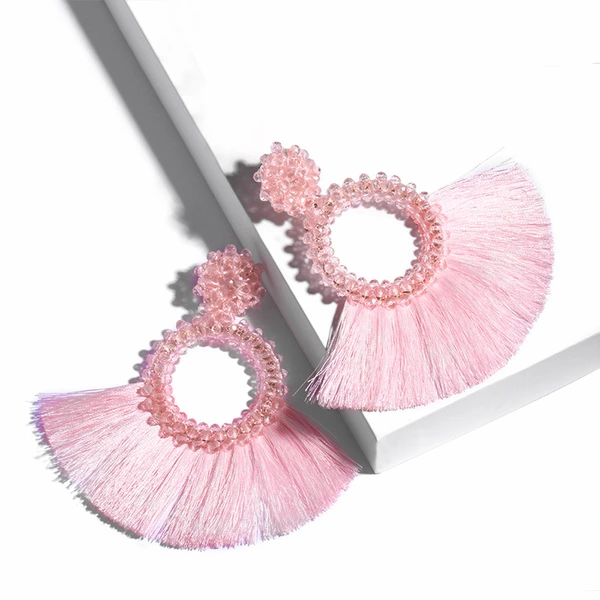 New accessories Bohemian fashion personality women's exaggerated hand-woven rice bead tassel earrings ern02